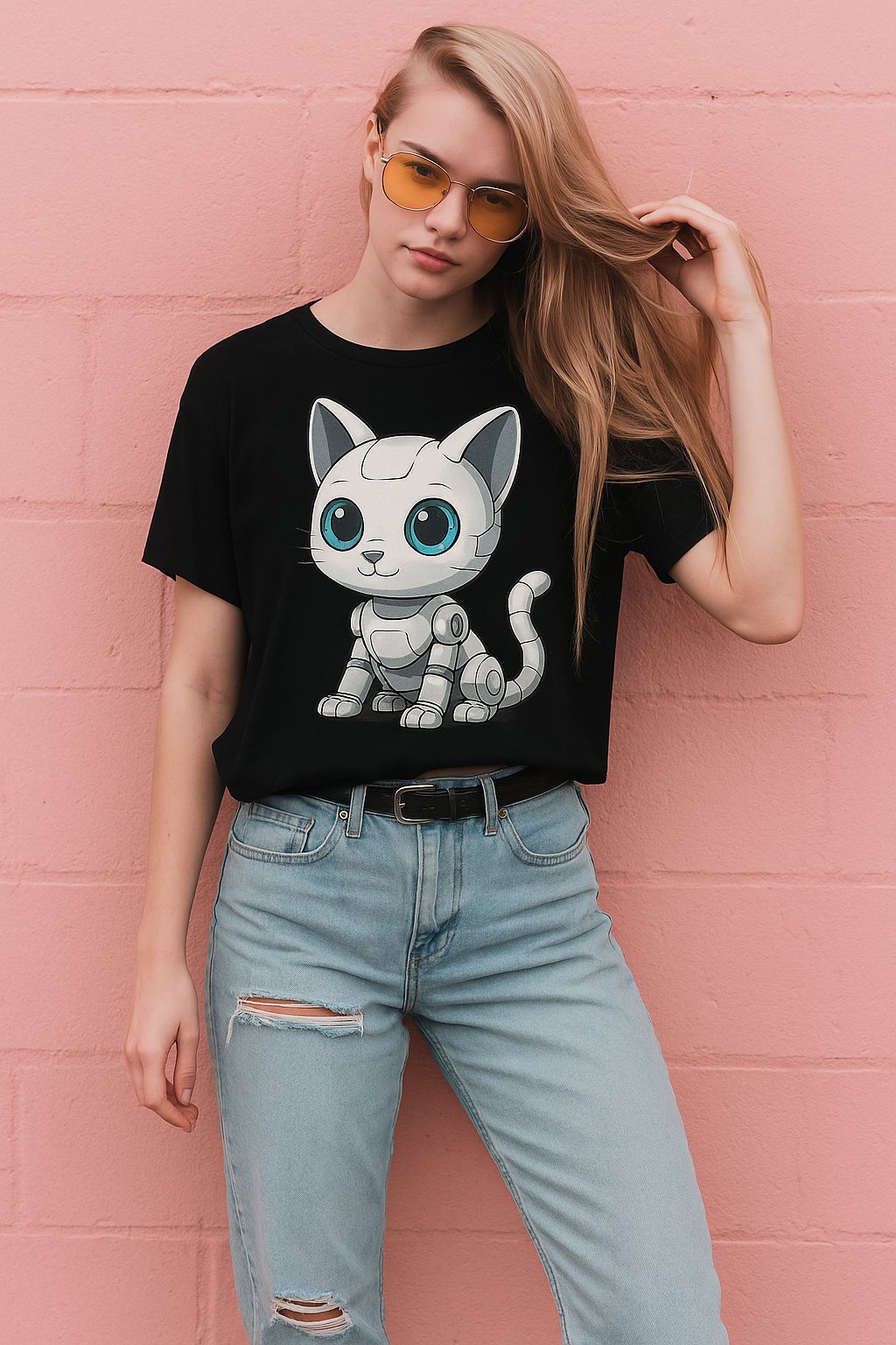 t-shirt noir chaton